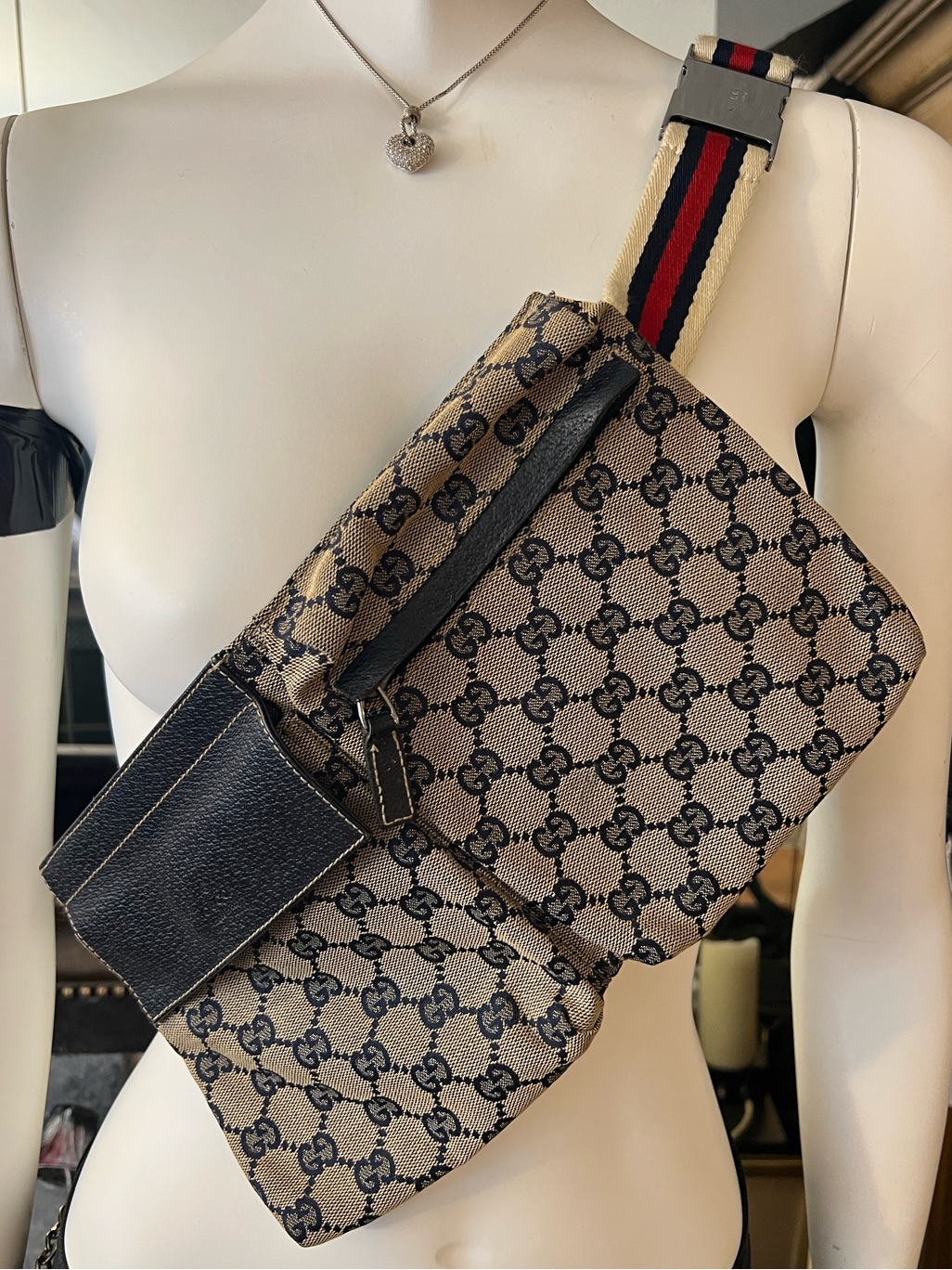 Vintage Gucci Gg Canvas Web Double Pocket Belt Bag